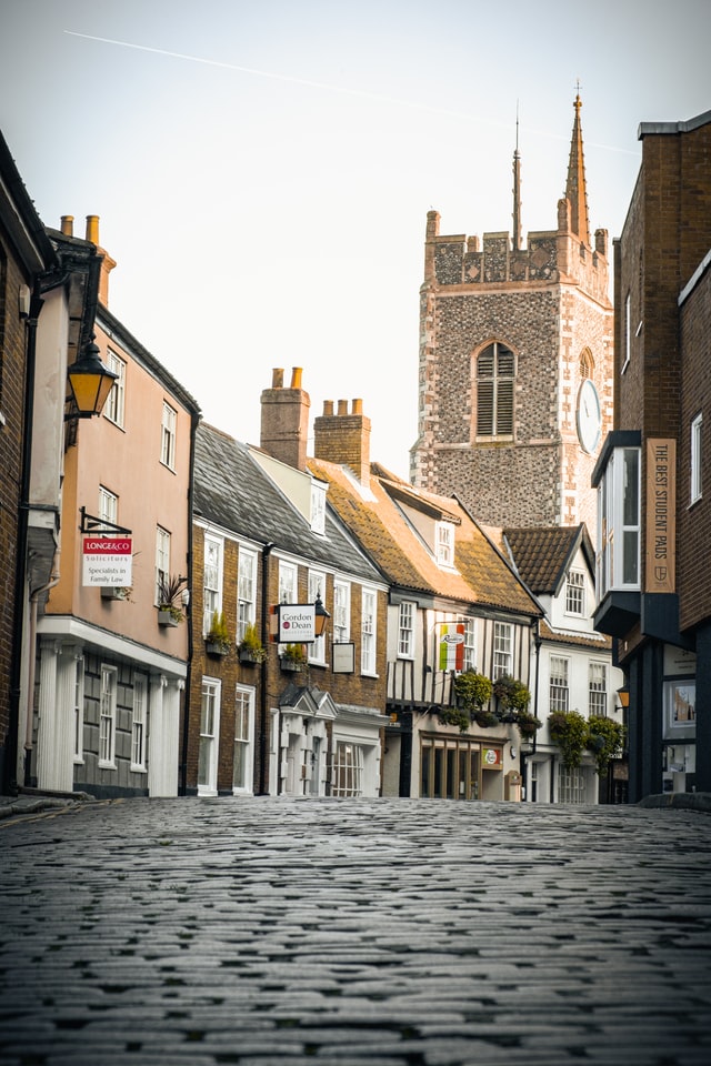 cobblestone street in Norwich